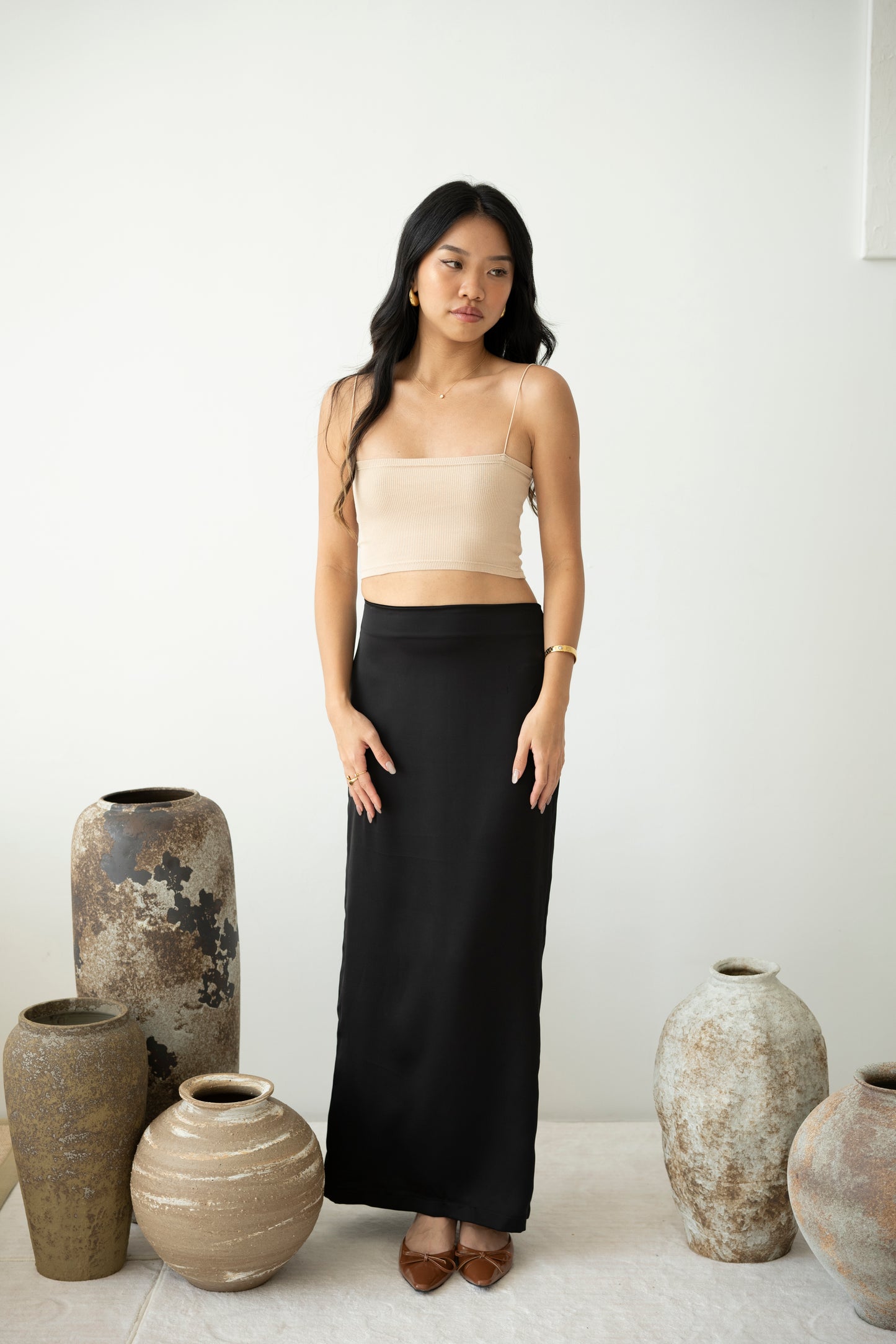 Louisa satin skirt in Charcoal