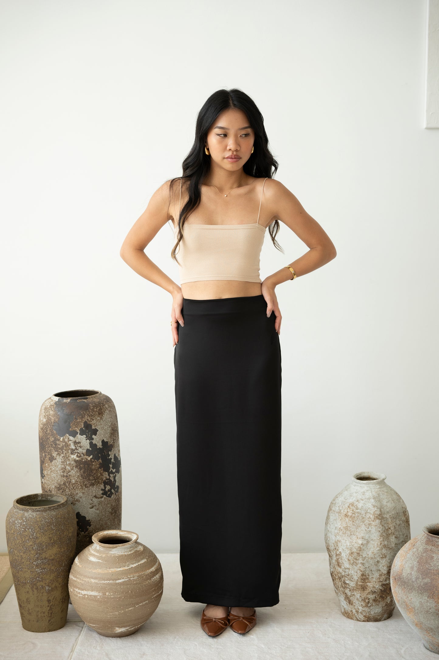 Louisa satin skirt in Charcoal