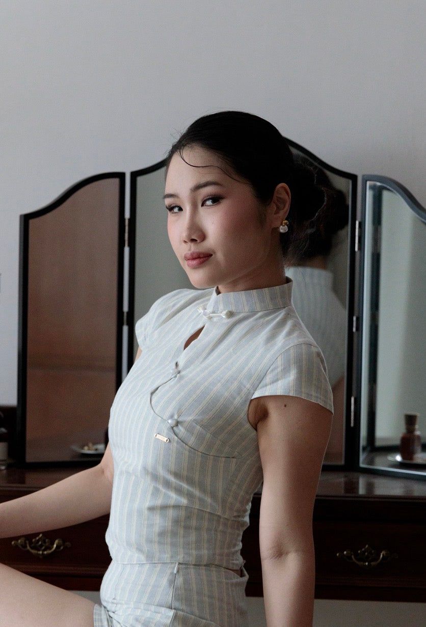 Poppy Striped Two-piece Set | Cloud Blue