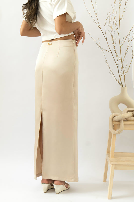 Louisa Satin Skirt in Champagne